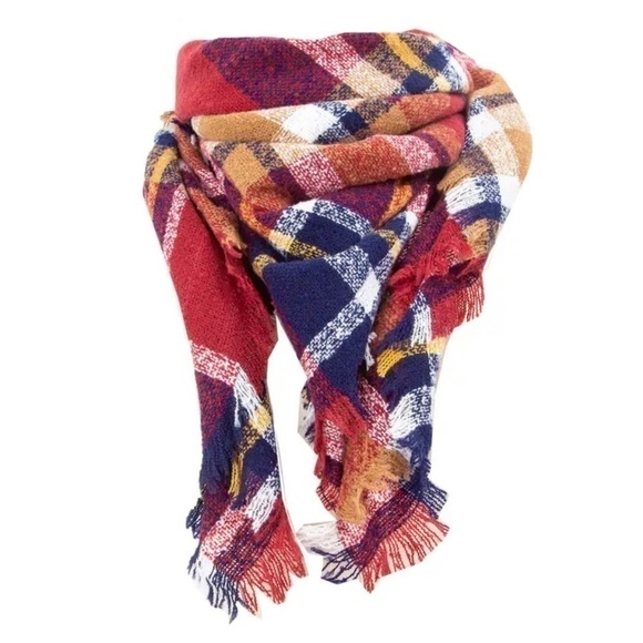 Luxury Cashmere Acrylic Plaid Knitted Triangle Scarf - Picture 2 of 4